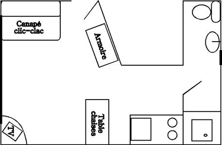 Plan du studio dans Dinard : Description of the one room flat in Dinard